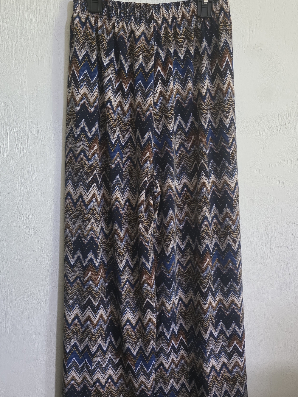 Boho Chevron Wide Leg Palazzo Pants Elastic Waist Multicolor Zig Zag
